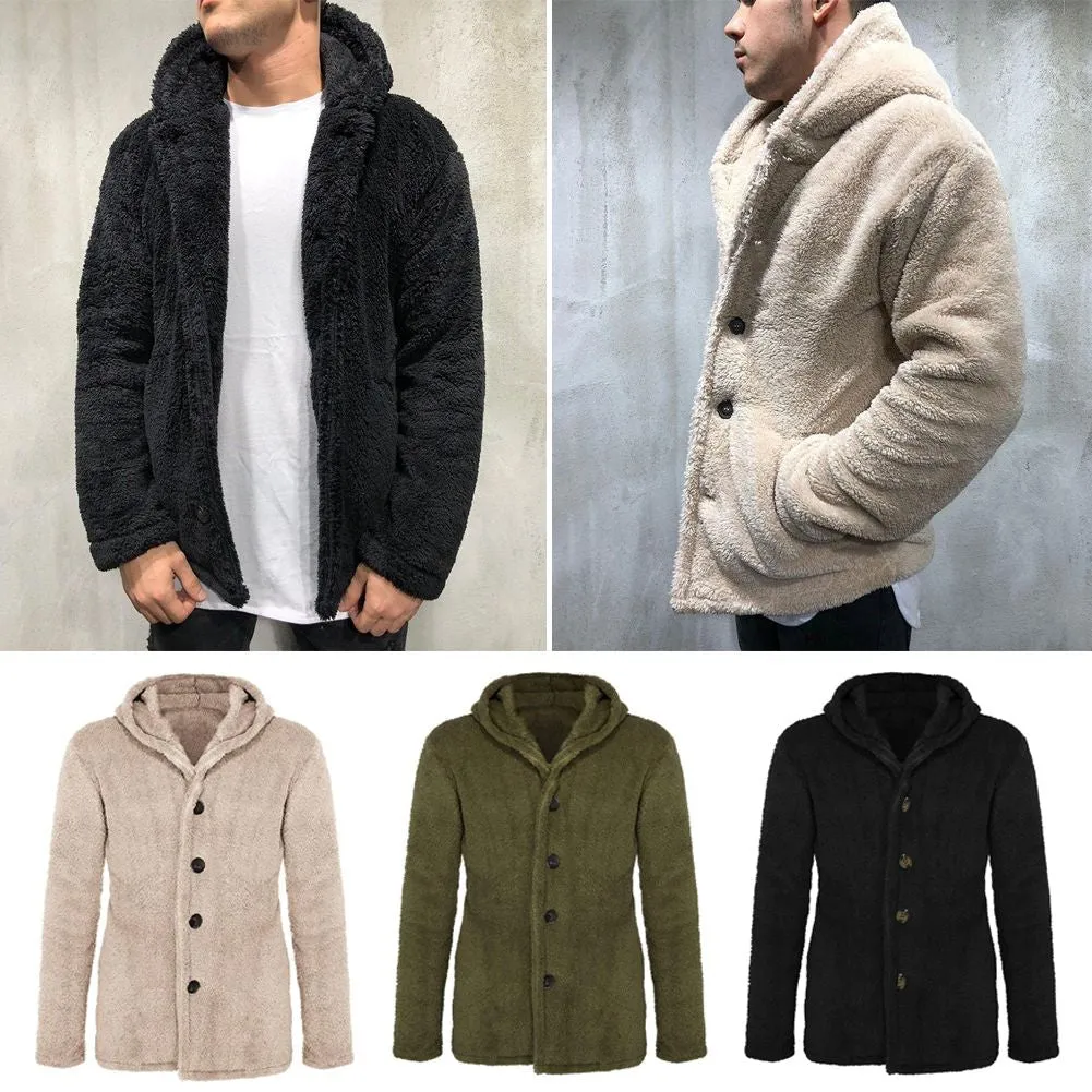 Men Warm Plush Fleece Cardigan Coat