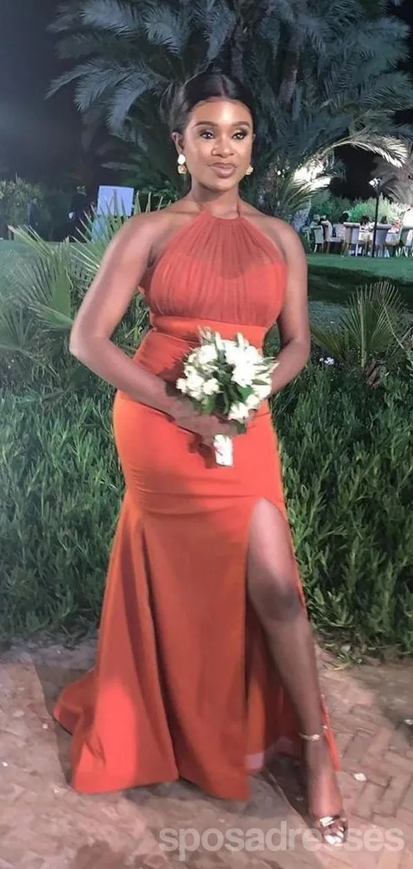 Mermaid Sleeveless Halter Side Slit Long Bridesmaid Dresses Online, WG822