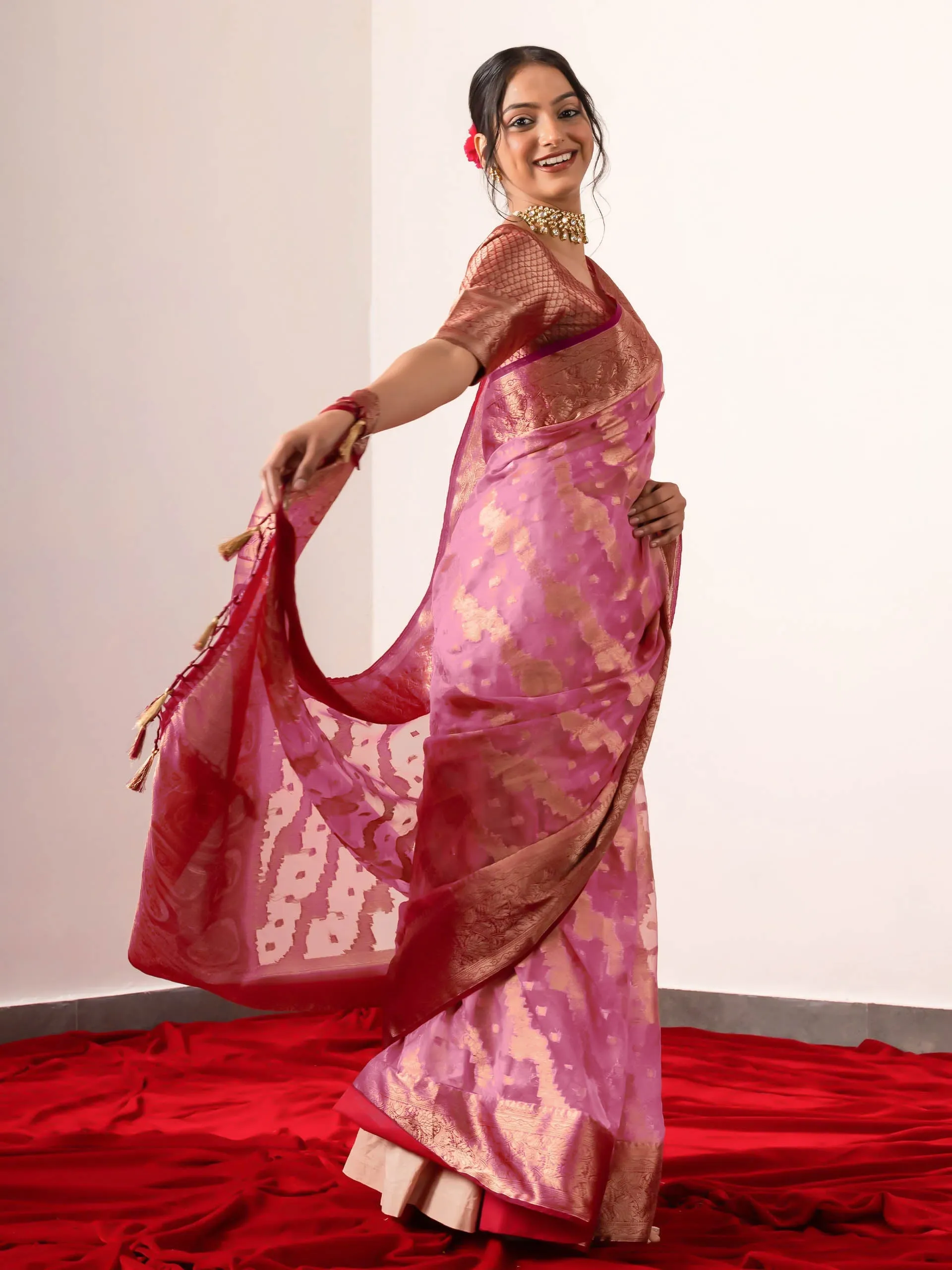 Mohini Pink Organza Saree with Blouse fabric