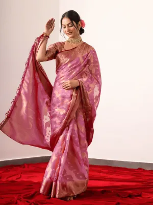 Mohini Pink Organza Saree with Blouse fabric