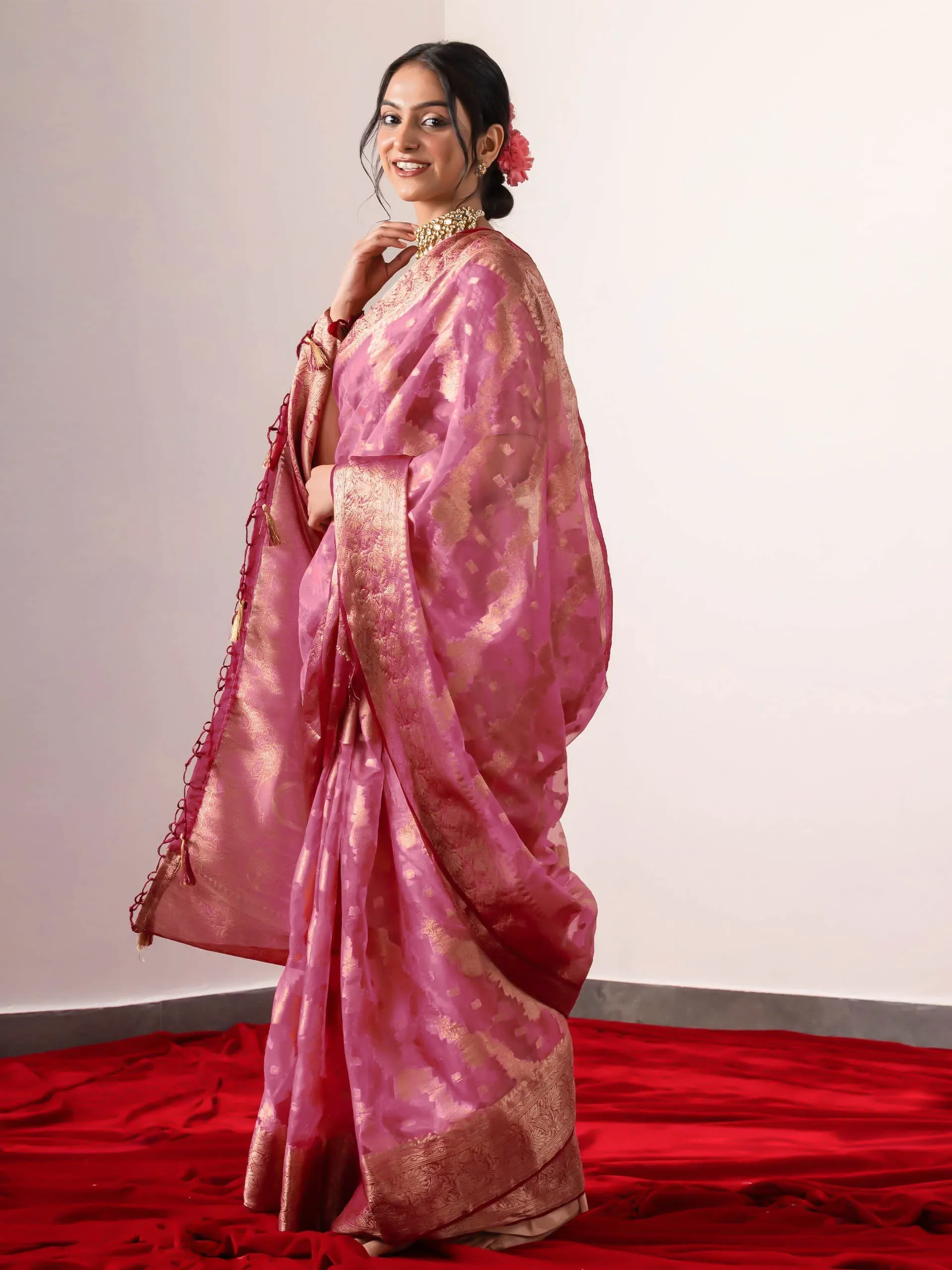 Mohini Pink Organza Saree with Blouse fabric