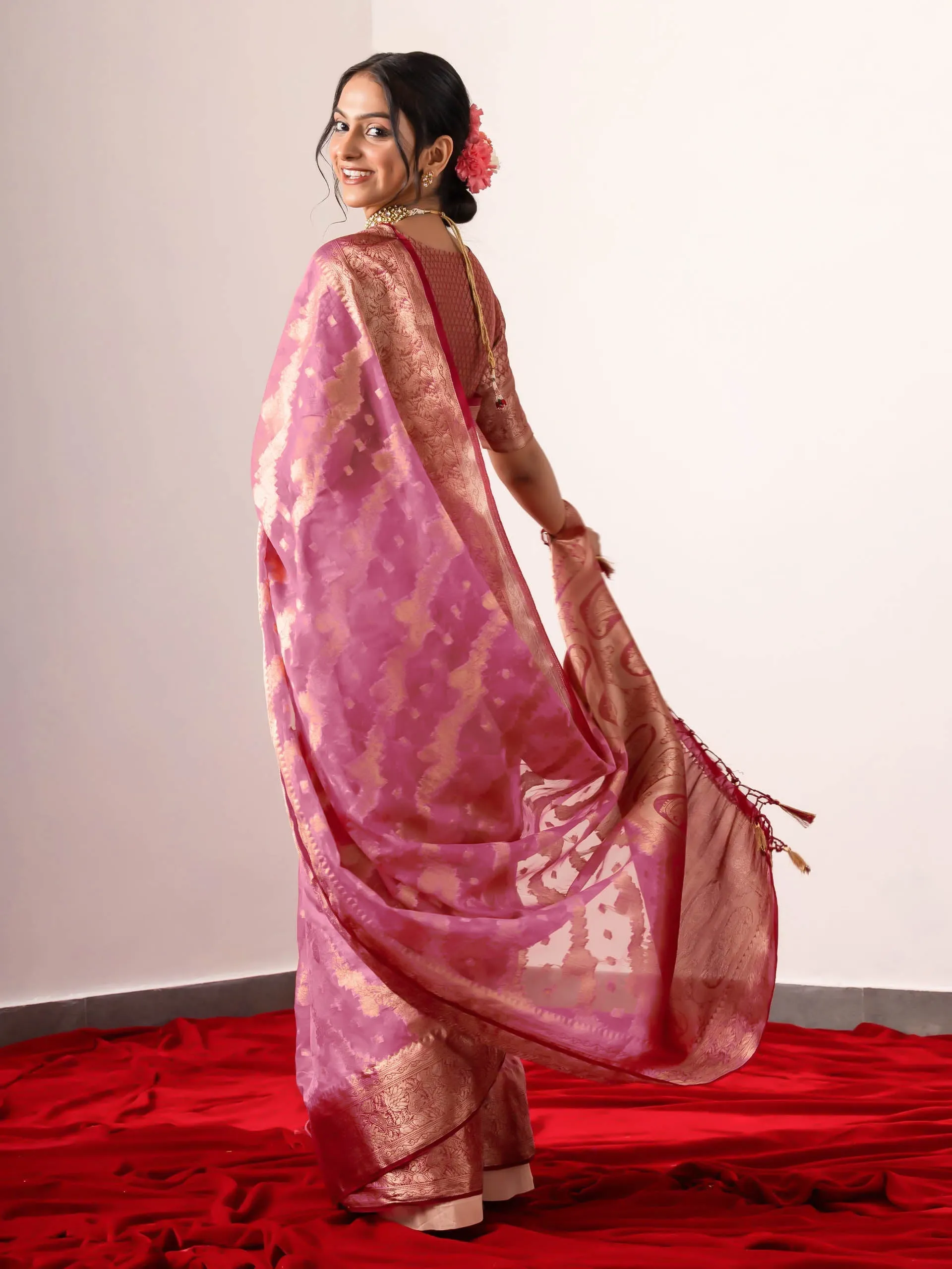 Mohini Pink Organza Saree with Blouse fabric