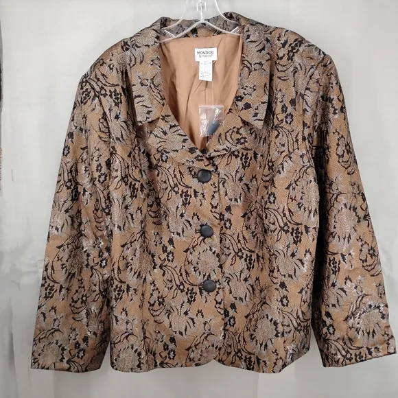 Monroe &amp; Main 2 Pc Plus Size Metallic Lace over TanTaffda Skirt Suit Sz 24