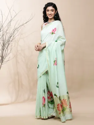 Nalini Chanderi Green Silk Saree
