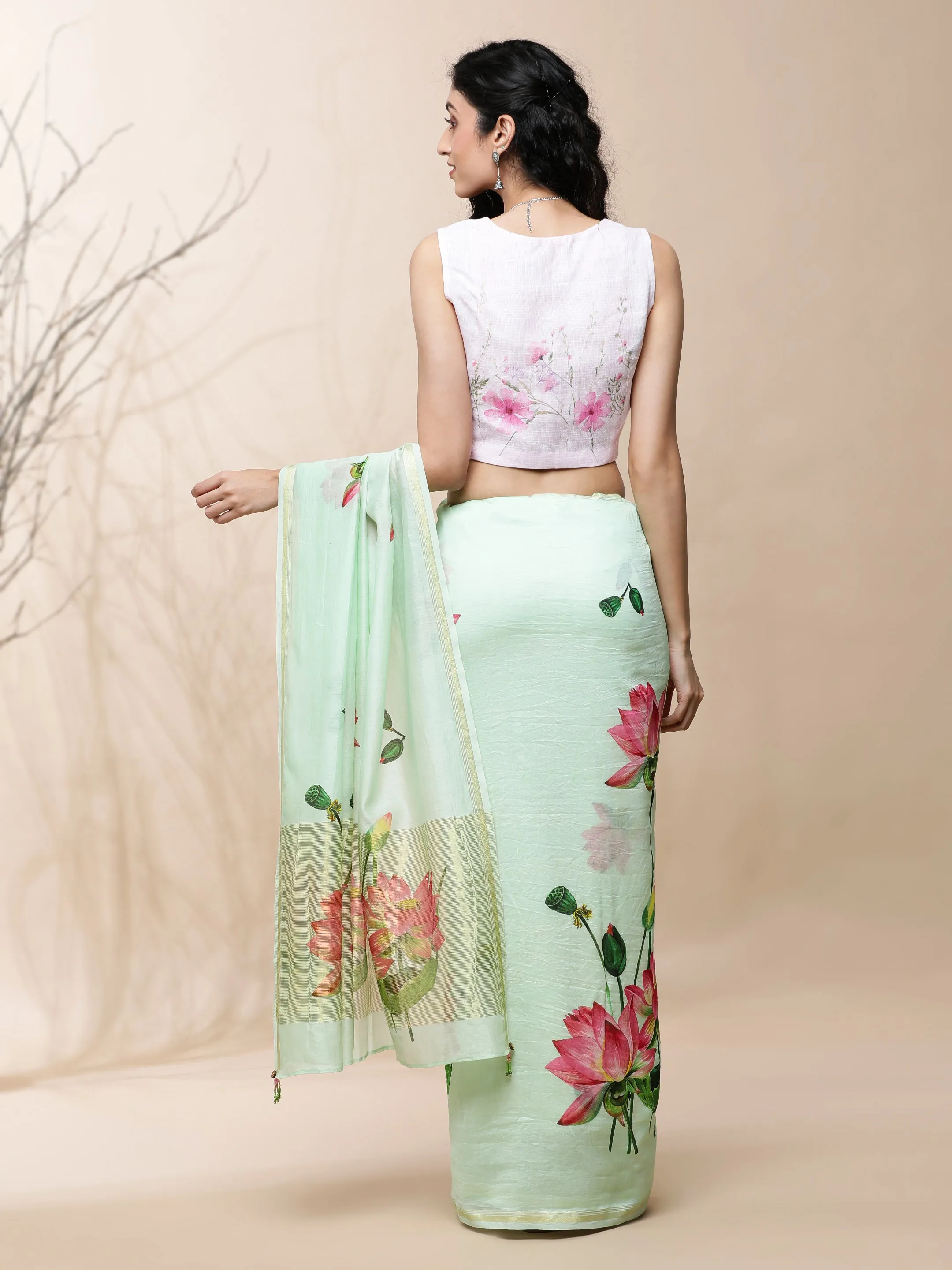 Nalini Chanderi Green Silk Saree