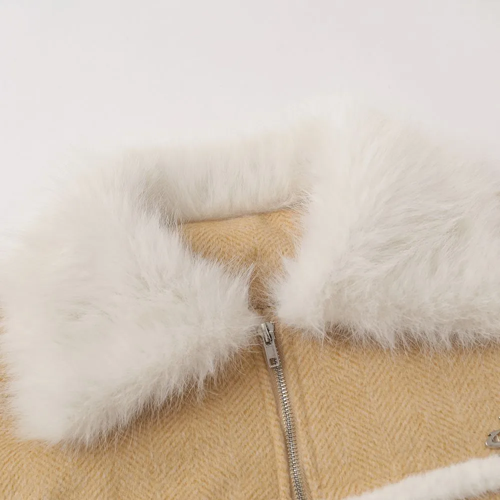 【NOW TREND】Suede Fur Collar Zip Coat