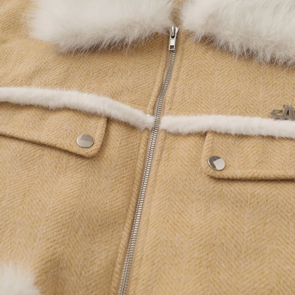 【NOW TREND】Suede Fur Collar Zip Coat