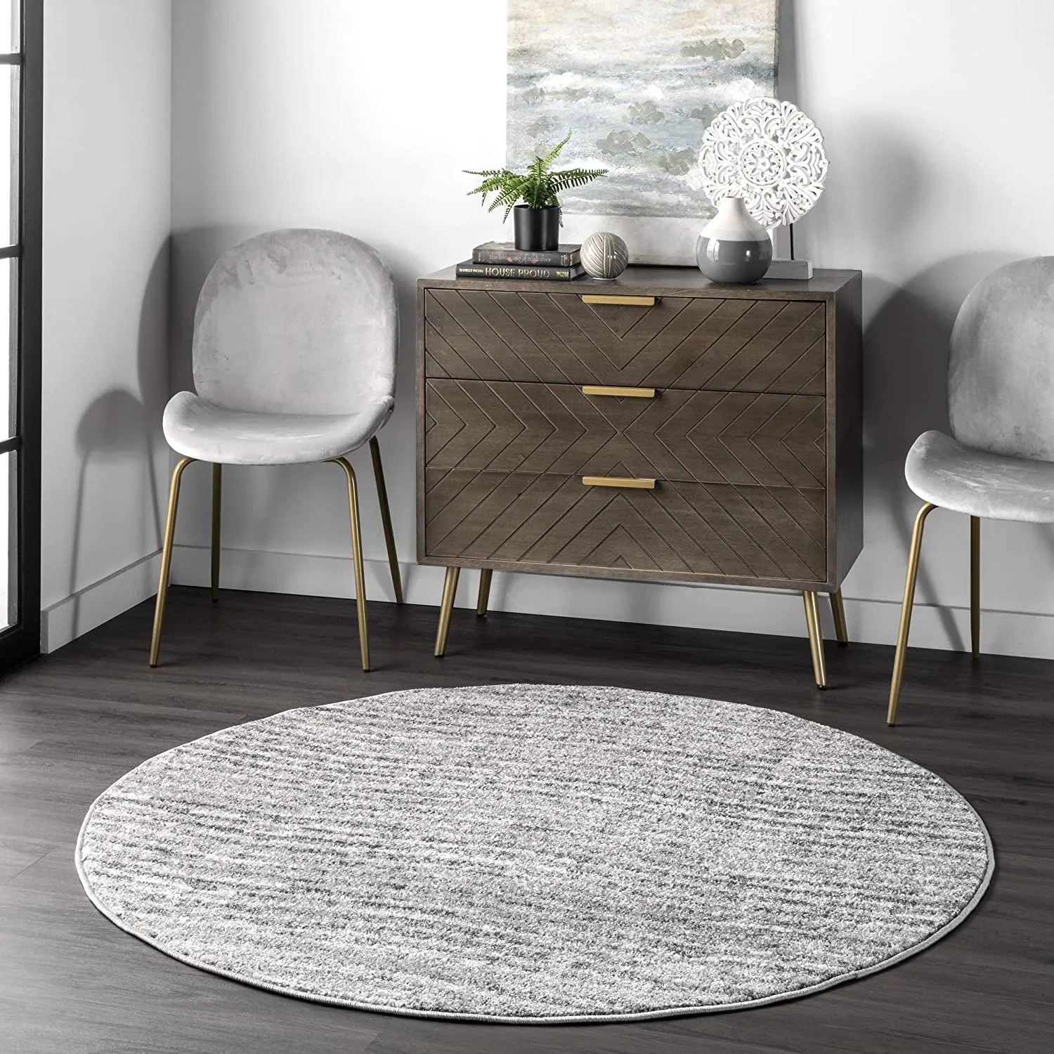 nuLOOM BDSM01A Contemporary Sherill Round Rug, 4Ft Round, Grey! Retails $149 