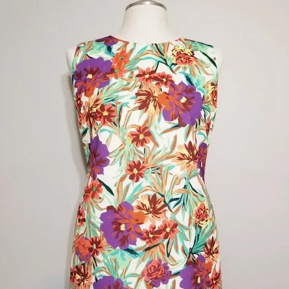 NWT Gibson Latimer Sleeveless Floral Print Dress XL Pleated Tie Back