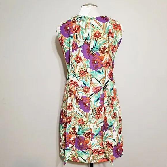 NWT Gibson Latimer Sleeveless Floral Print Dress XL Pleated Tie Back