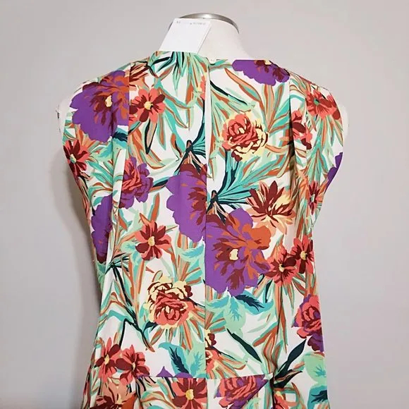NWT Gibson Latimer Sleeveless Floral Print Dress XL Pleated Tie Back