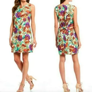 NWT Gibson Latimer Sleeveless Floral Print Dress XL Pleated Tie Back