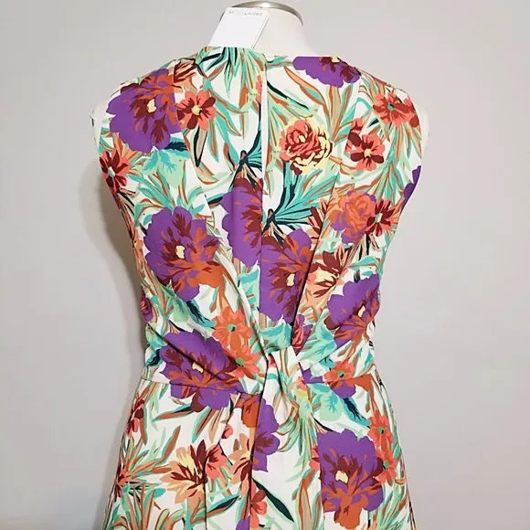 NWT Gibson Latimer Sleeveless Floral Print Dress XL Pleated Tie Back