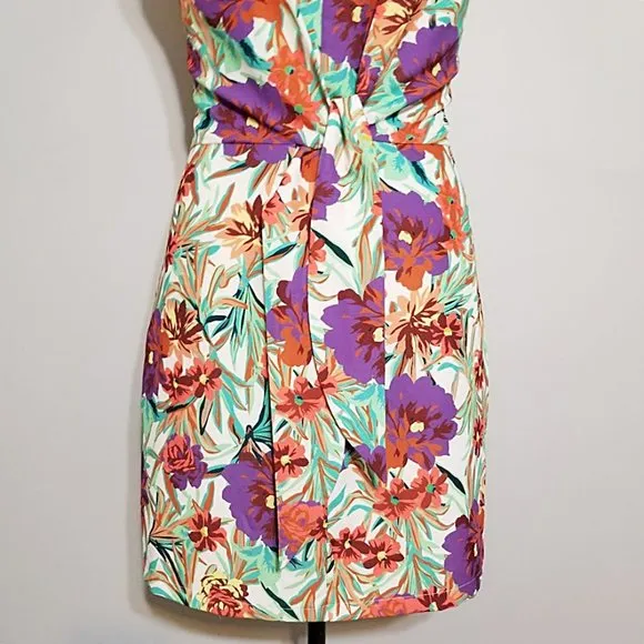 NWT Gibson Latimer Sleeveless Floral Print Dress XL Pleated Tie Back