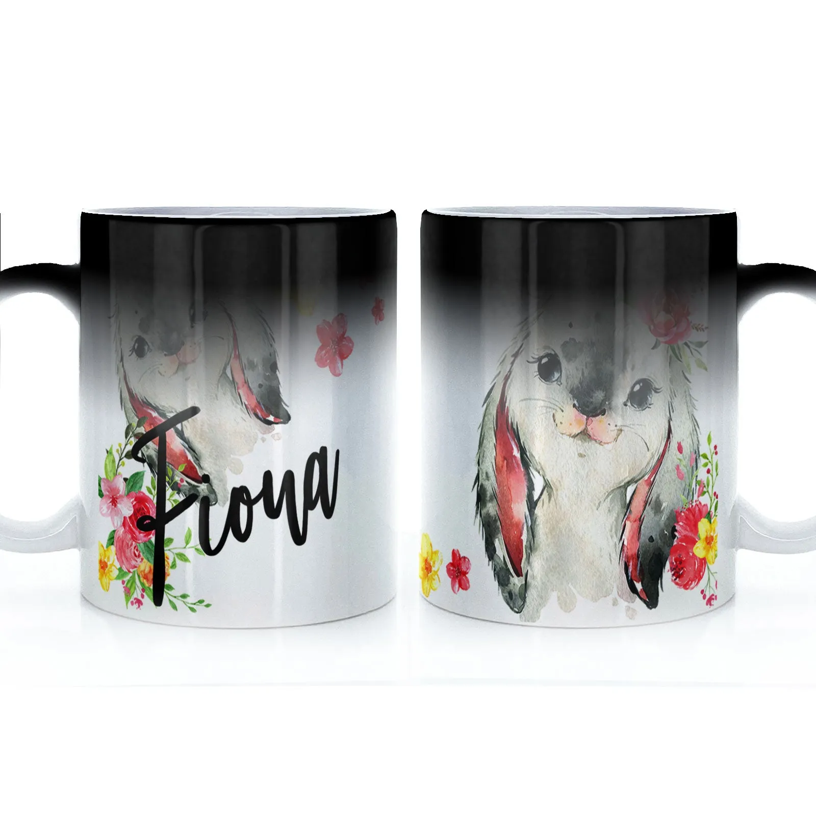 Personalised Mug with Stylish Text and Flowery Rabbits