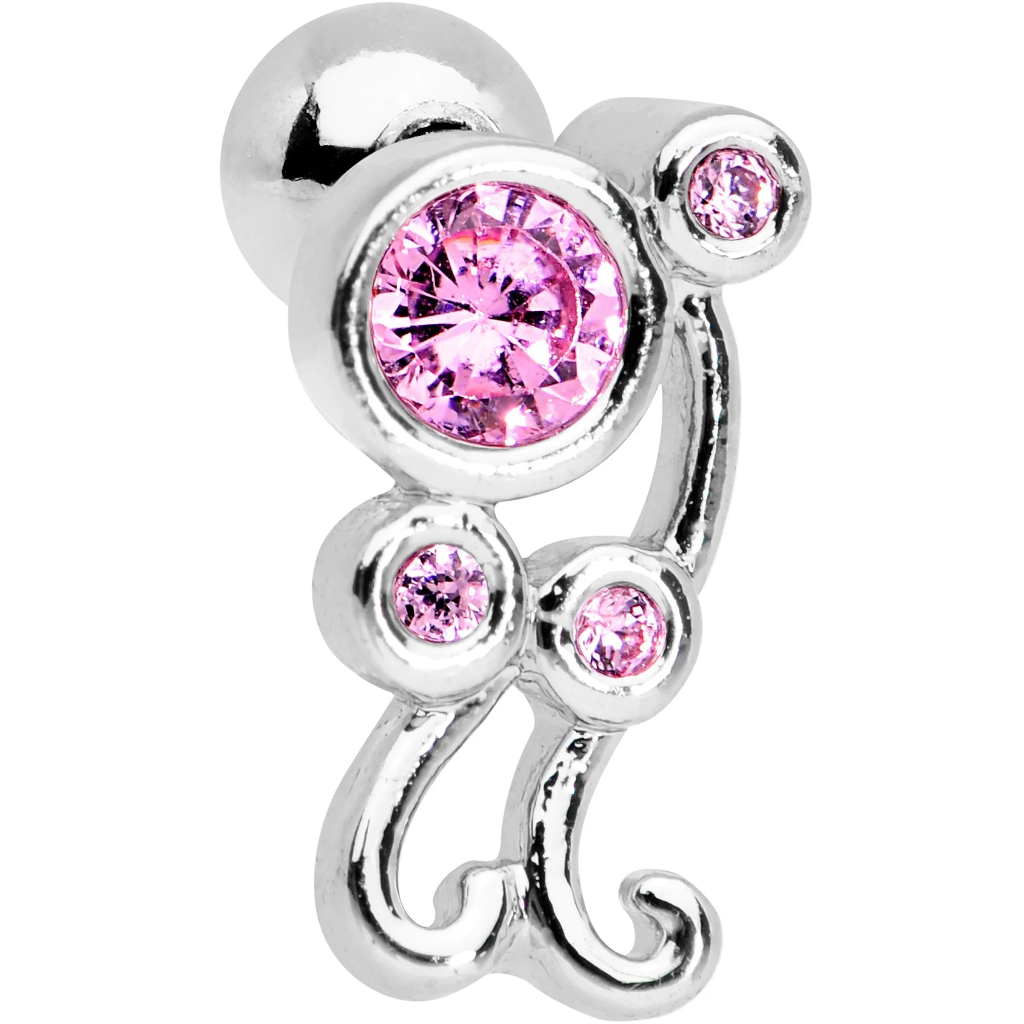 Pink CZ Gem Sassy Swirl Cartilage Tragus Earring