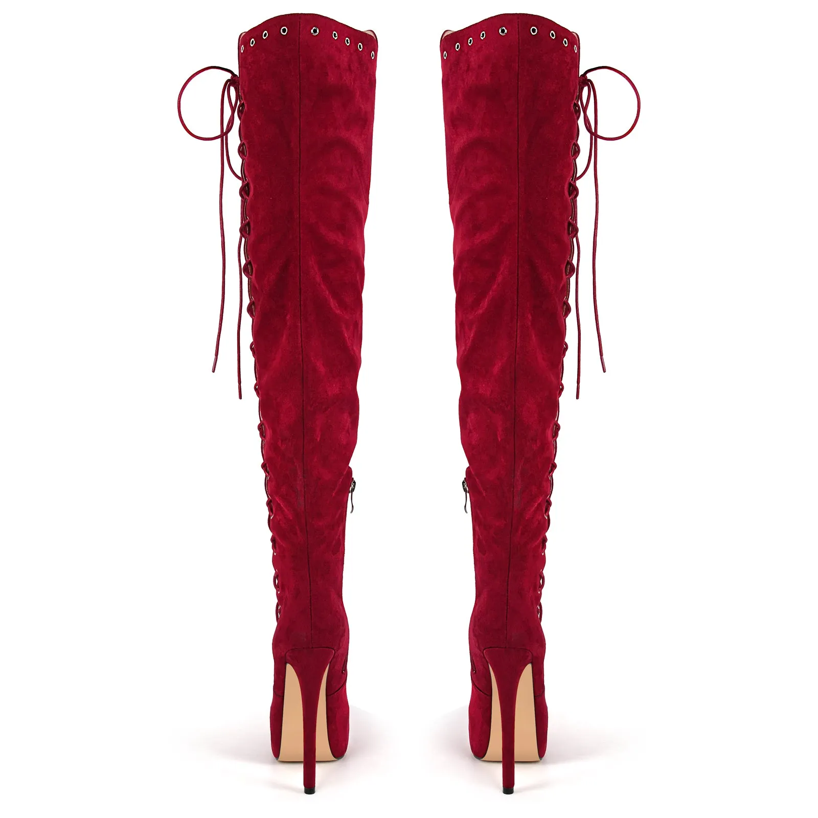 Platform Suede Lace-up Over The Knee Boots