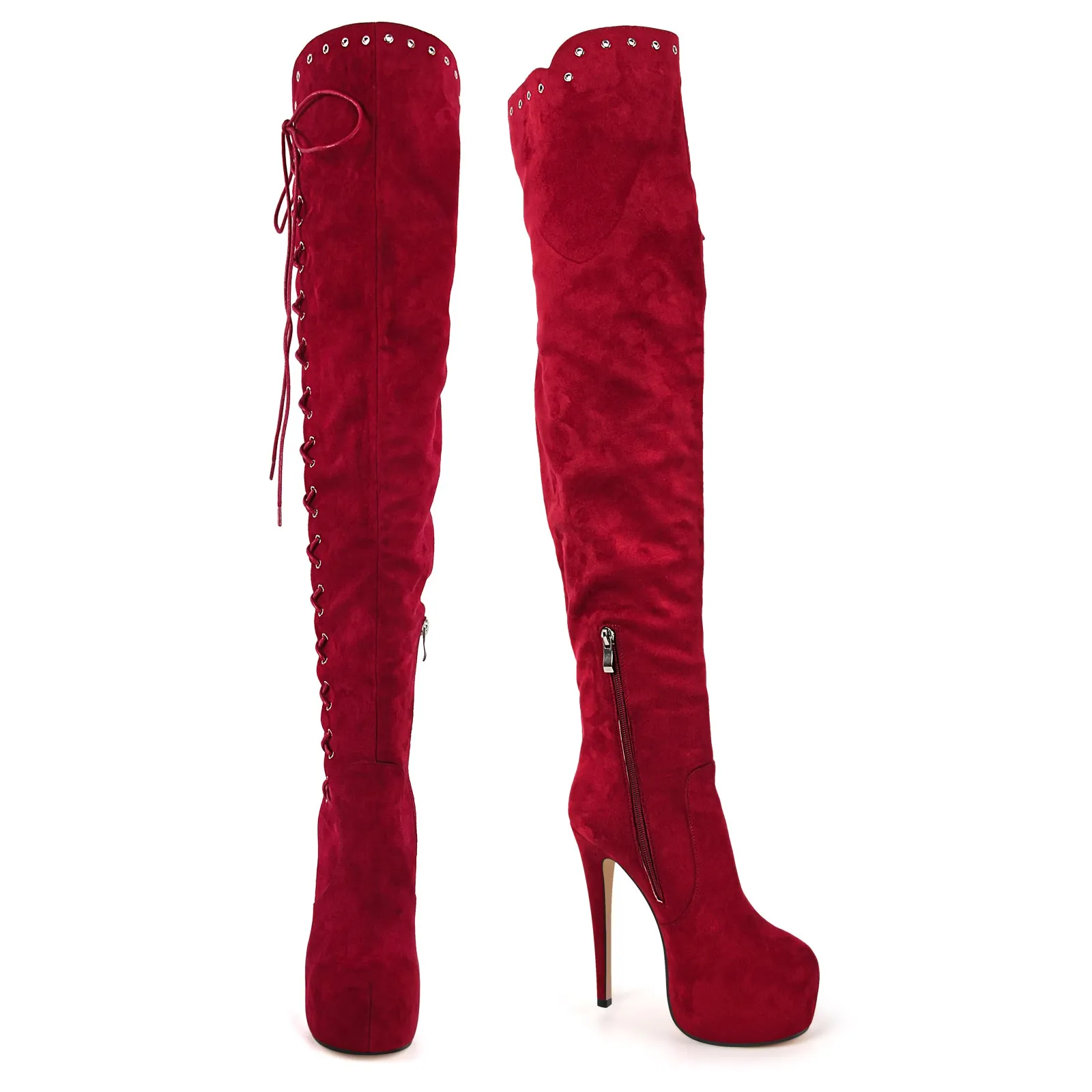 Platform Suede Lace-up Over The Knee Boots