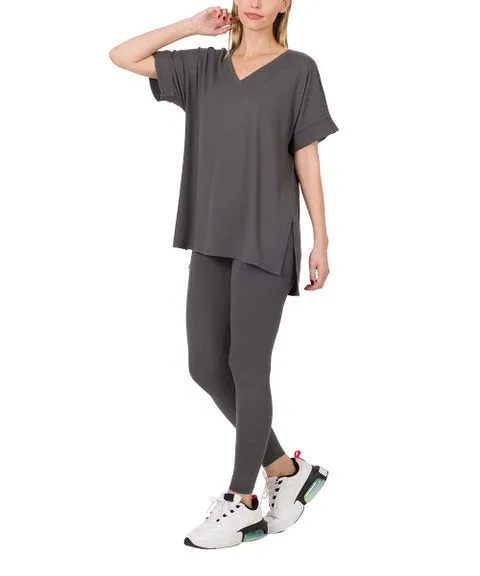 Plus Buttery Soft 2 Piece V Neck Lounge Wear Set