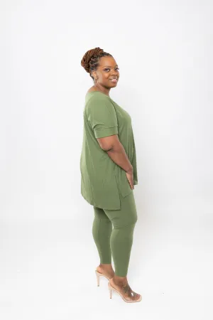 Plus Buttery Soft 2 Piece V Neck Lounge Wear Set