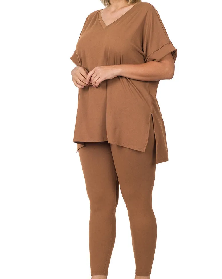 Plus Buttery Soft 2 Piece V Neck Lounge Wear Set