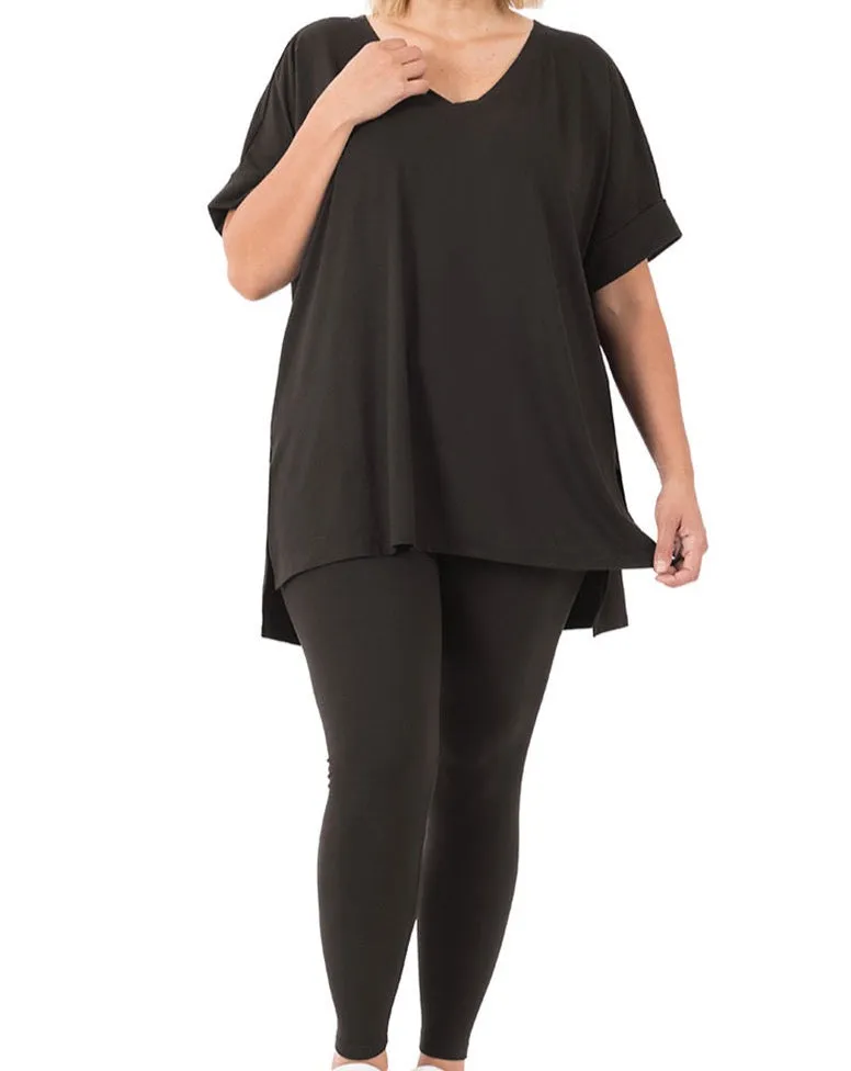 Plus Buttery Soft 2 Piece V Neck Lounge Wear Set