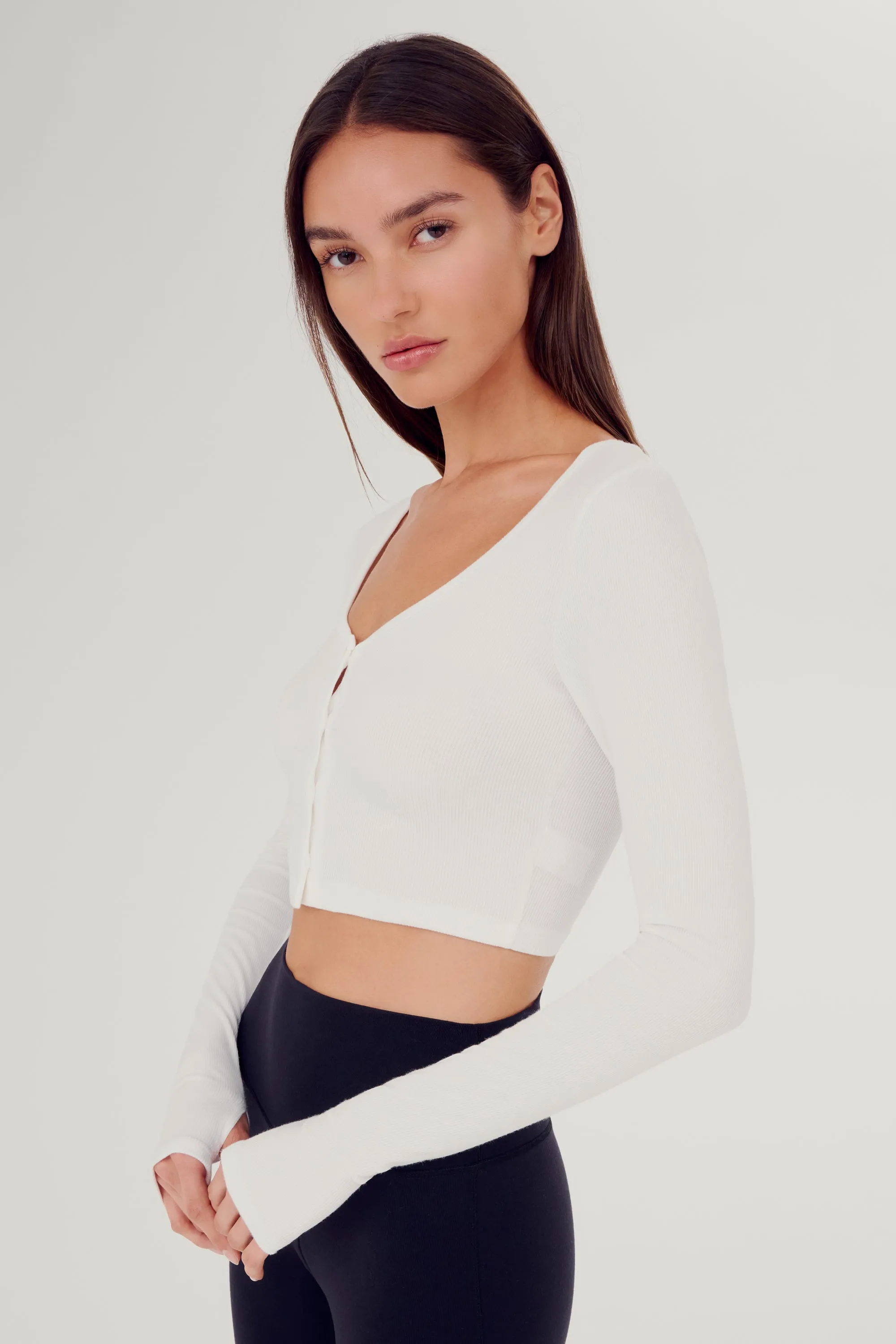 Rene Rib Crop Cardigan - White