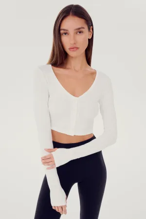 Rene Rib Crop Cardigan - White