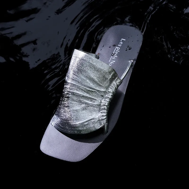 Ruched Square Toe Sandals