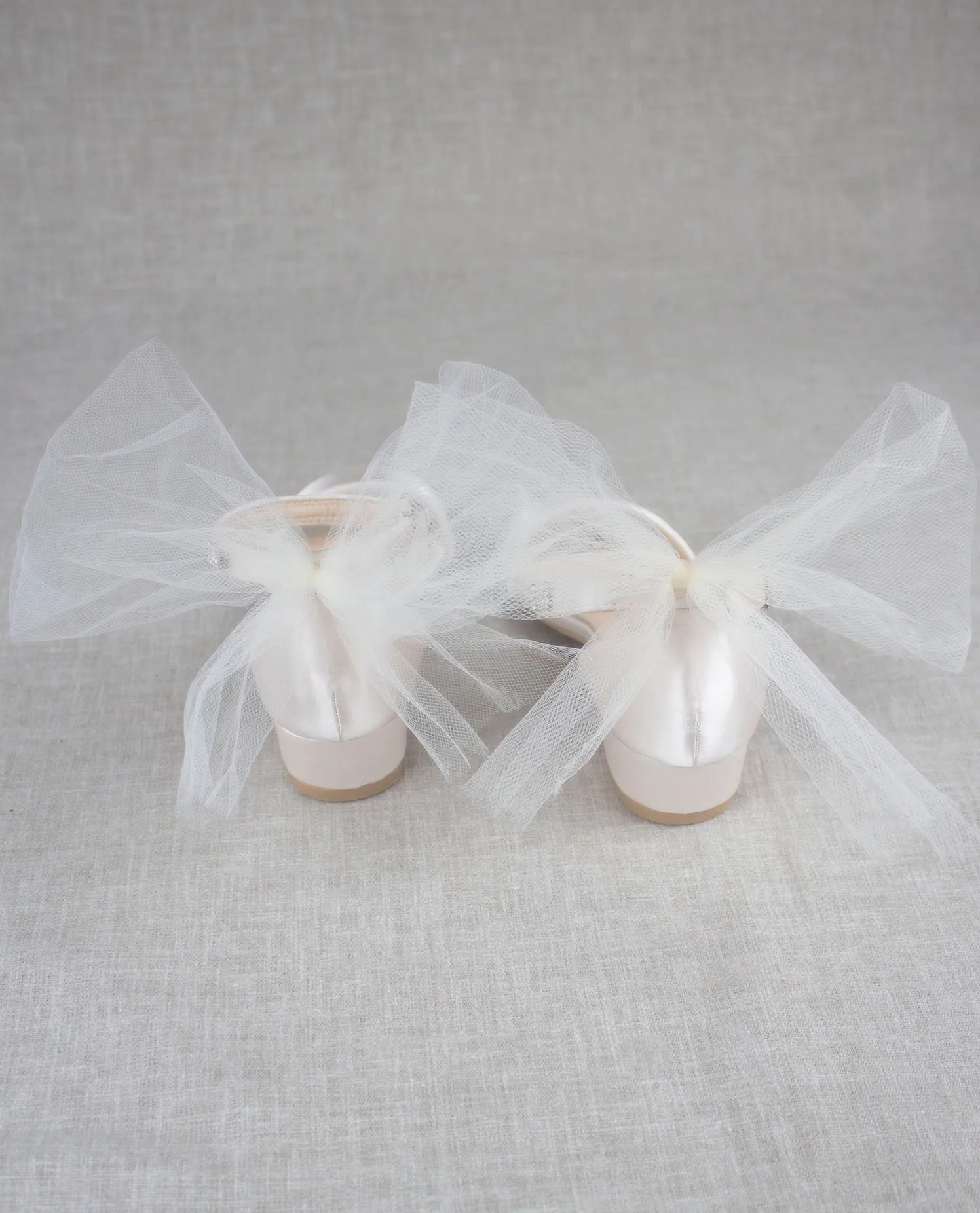 Satin Block Heel Sandal with Ivory Tulle Back Bow