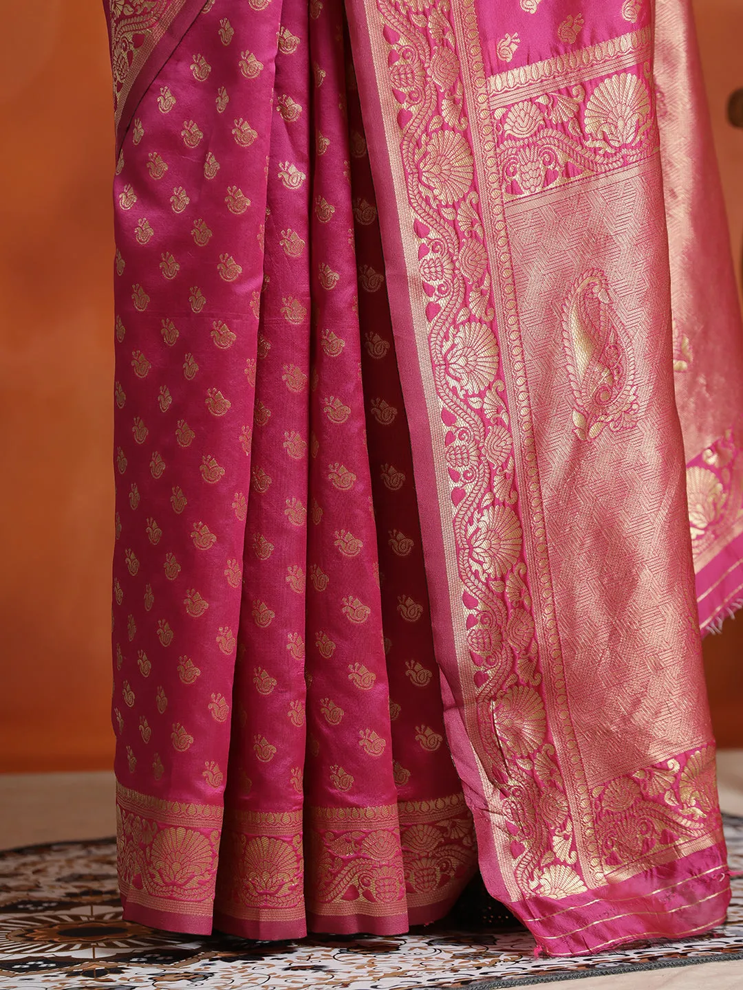 Silk Pink Banarasi Zari Woven Heavy Saree