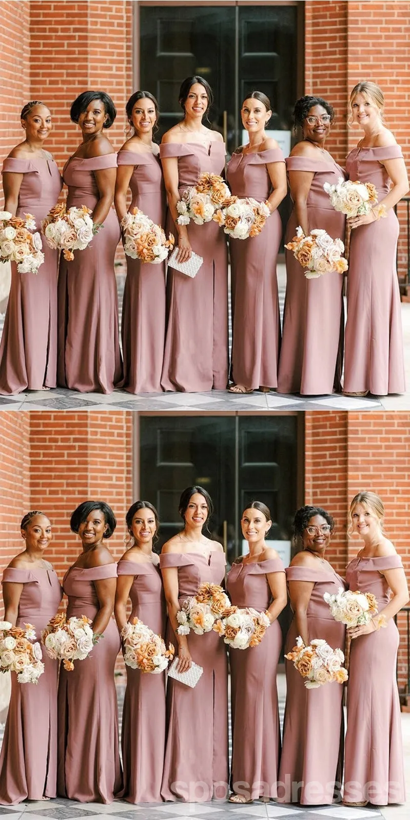 Simple Pink Off Shoulder Mermaid Side Slit Cheap Long Bridesmaid Dresses,WG1309
