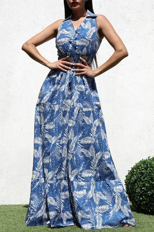 SMOCKED WOVEN MAXI DRESS