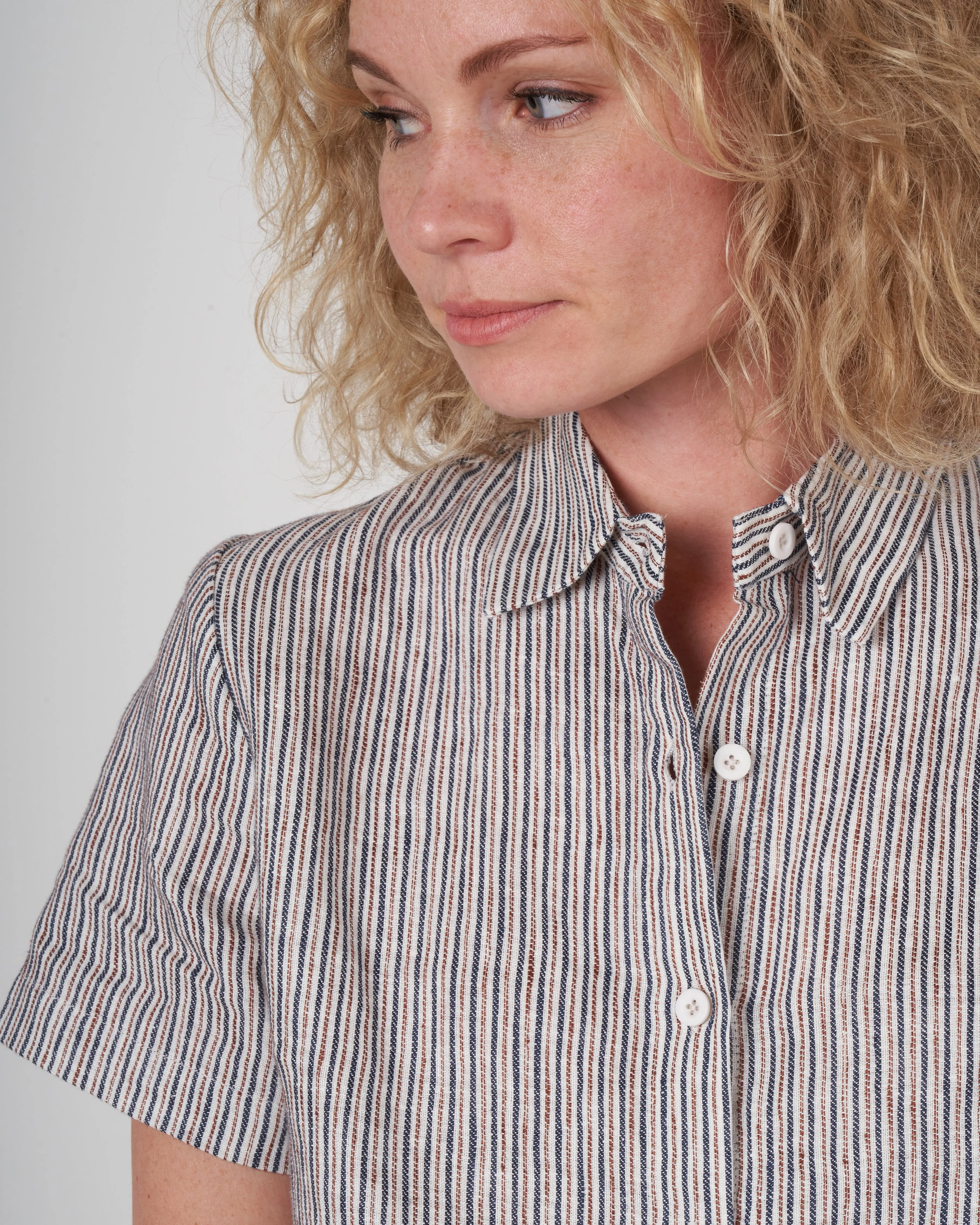 striped cropped button down shirt - pinstripes