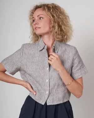 striped cropped button down shirt - pinstripes
