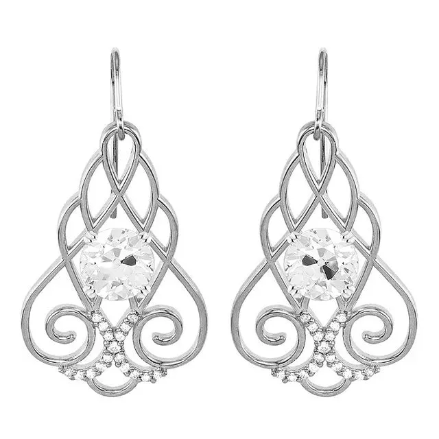 Stylish Dangle Earrings 2.25 Ct Ladies Old Miner Natural Diamond