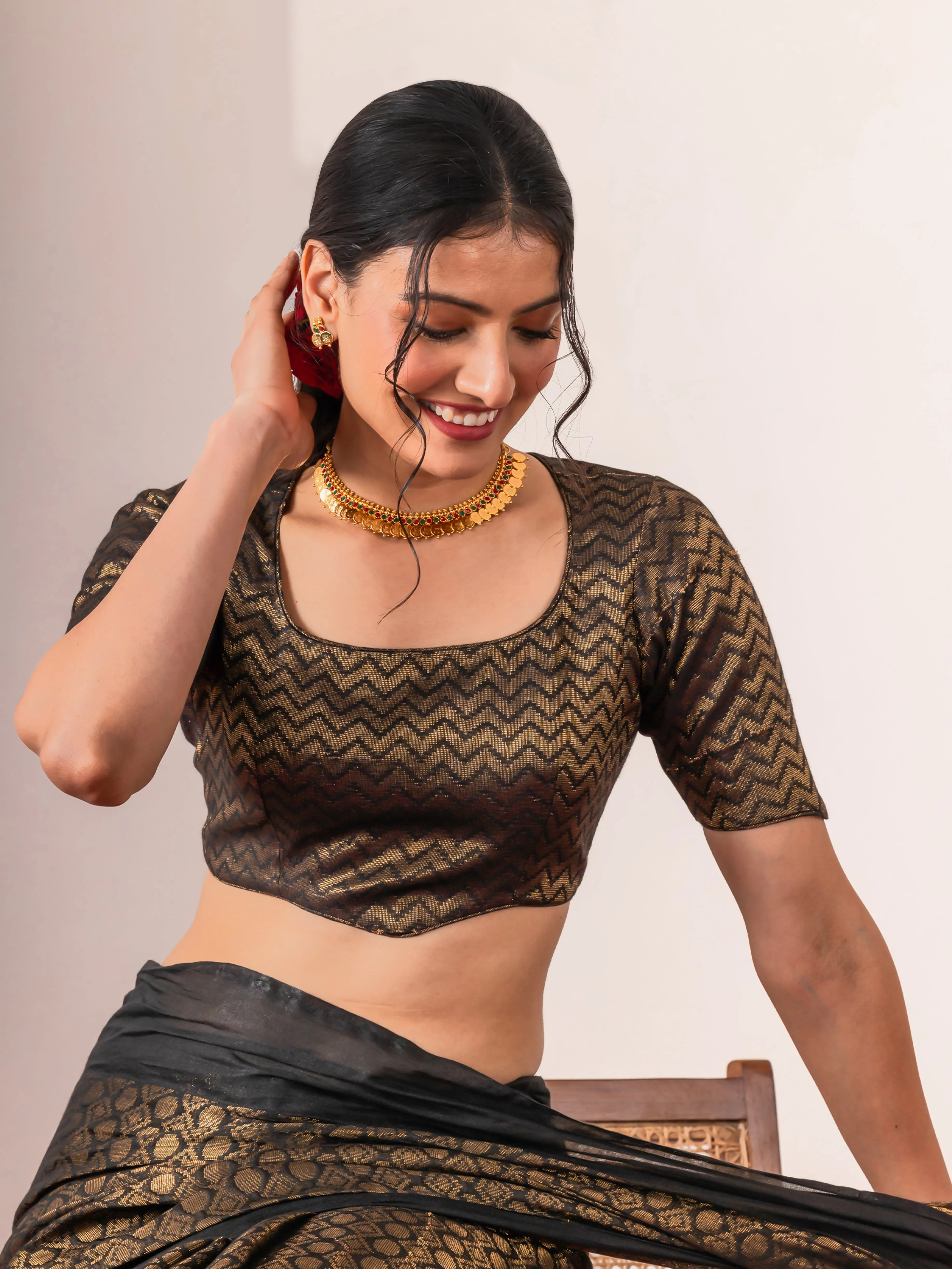 Tamas Black Gold Bhagalpur Silk Blend Saree with Blouse Fabric