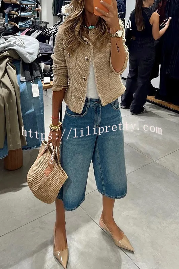 Terminally Stylish Denim Pocket Wide Leg Bermudas Jeans