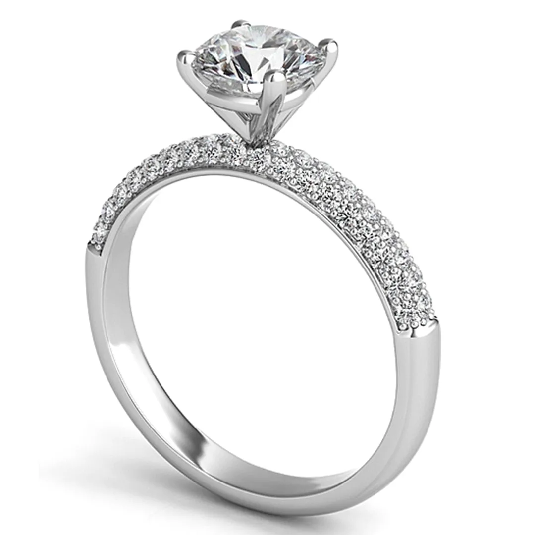 Triple Row Pave Diamond Engagement Ring