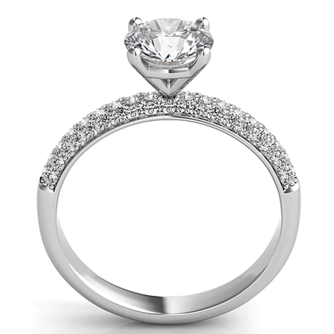 Triple Row Pave Diamond Engagement Ring