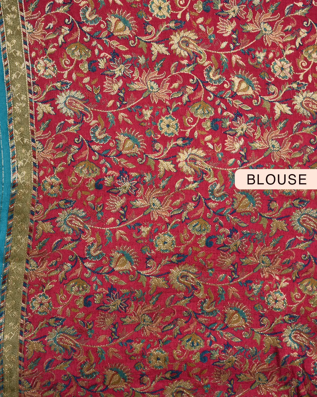 Turquoise Silk Viscose Jamdani Woven Saree With Silk Woven Blouse