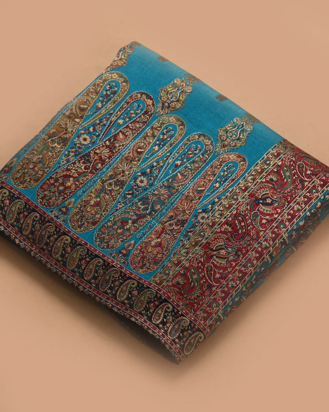 Turquoise Silk Viscose Jamdani Woven Saree With Silk Woven Blouse