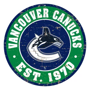 Vancouver Canucks Wall Sign - 22" Round Distressed