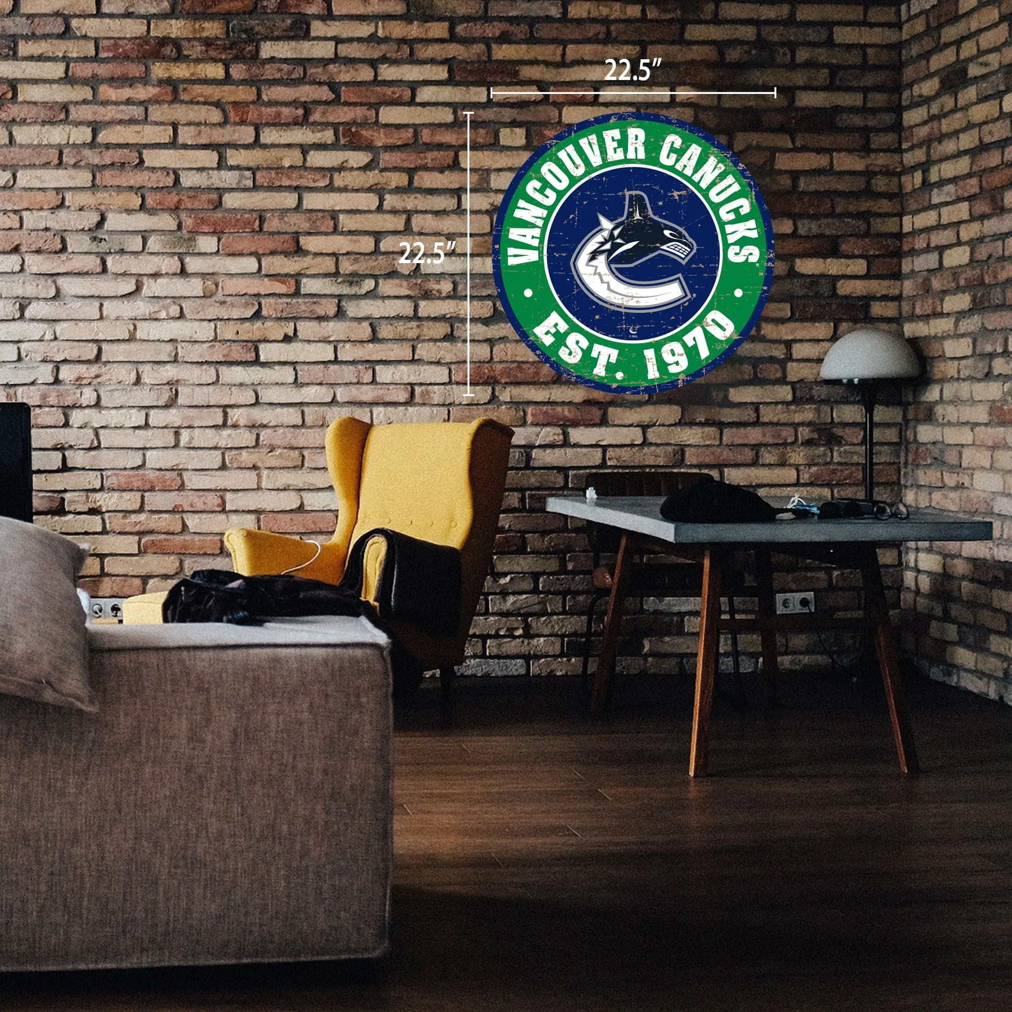 Vancouver Canucks Wall Sign - 22" Round Distressed