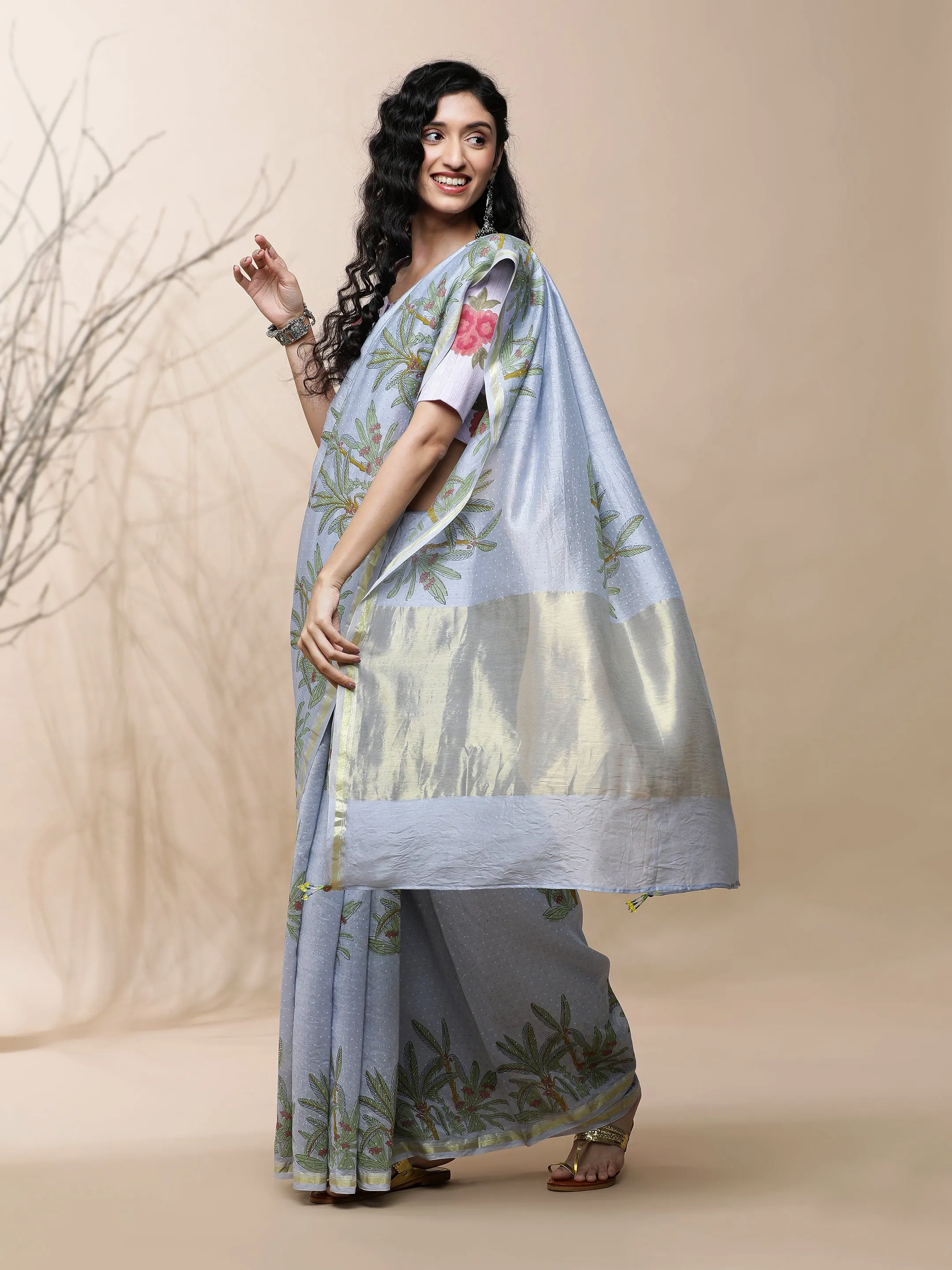 Vanya Chanderi Purple Silk Saree