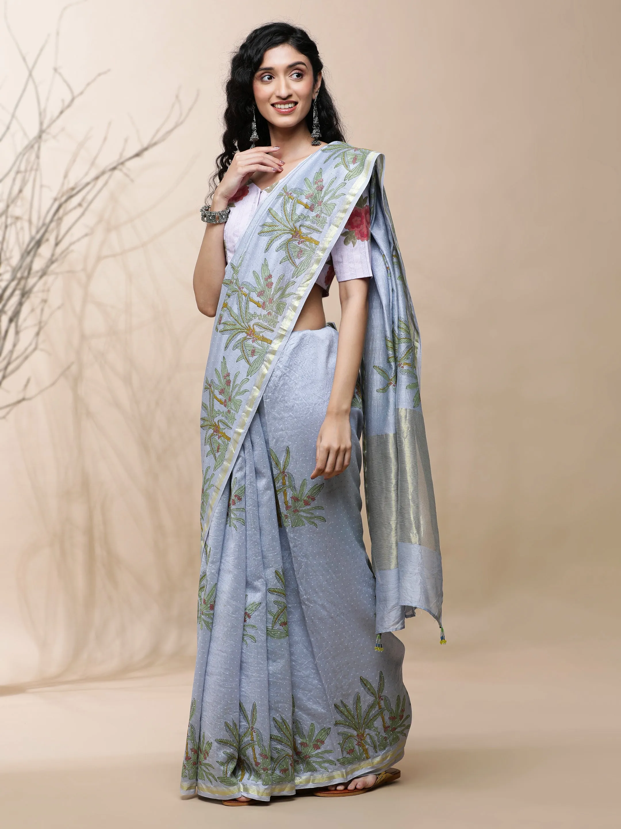 Vanya Chanderi Purple Silk Saree