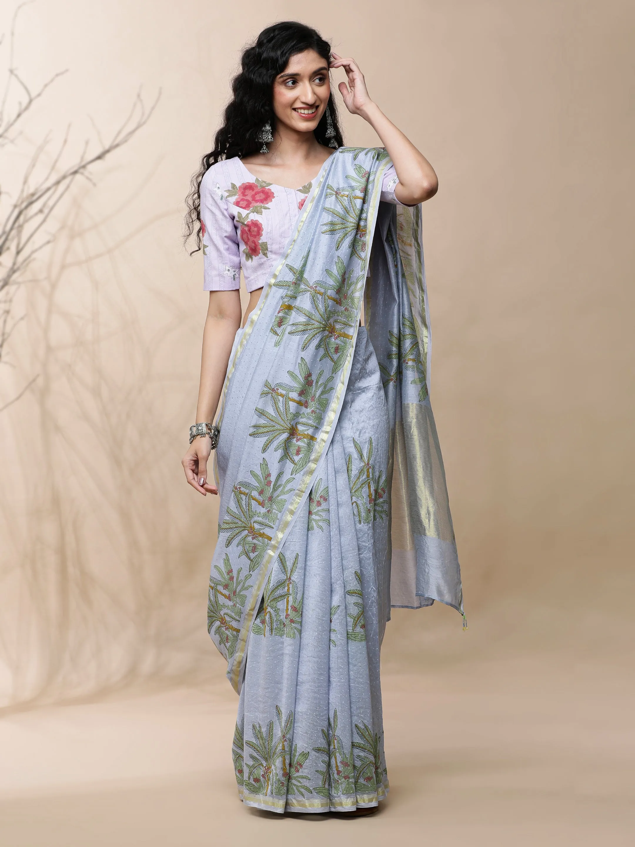 Vanya Chanderi Purple Silk Saree