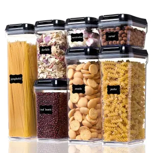 Vtopmart Airtight Food Storage Containers - 7 Pieces BPA Free Upgraded Plastic Canisters with Improved Durable Lids - for Kitchen Pantry Organization and Storage - Include 24 Labels