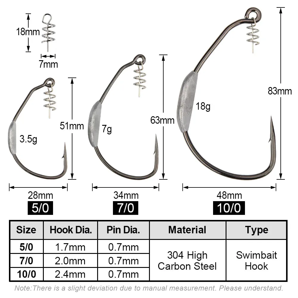 Weighted Swimbait weedless soft plastic Hook 5/0 7/0 10/0 Heavy Duty Wide Gap