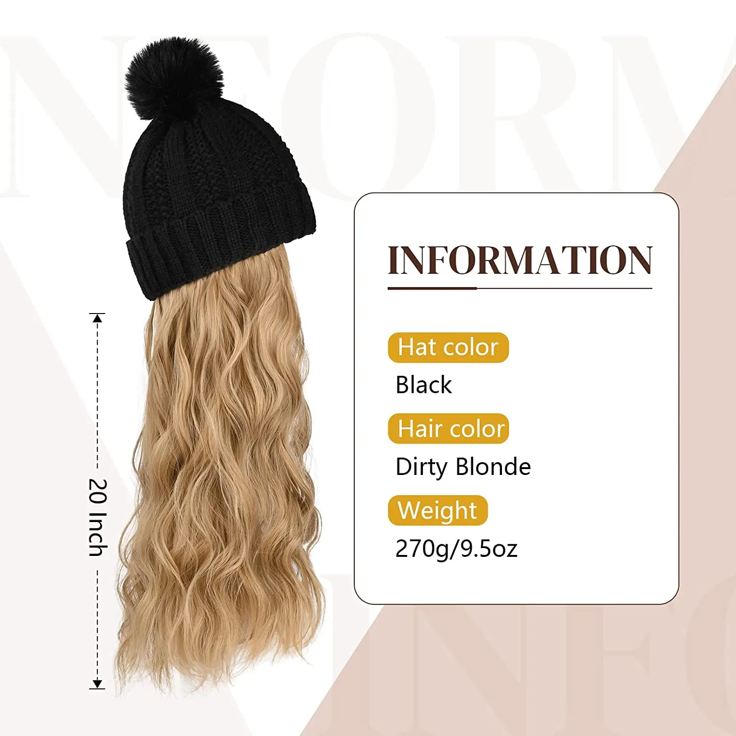 Wigyy  Ins Hot Hat Hair Extension Long Wavy Curly Black Hat Wig